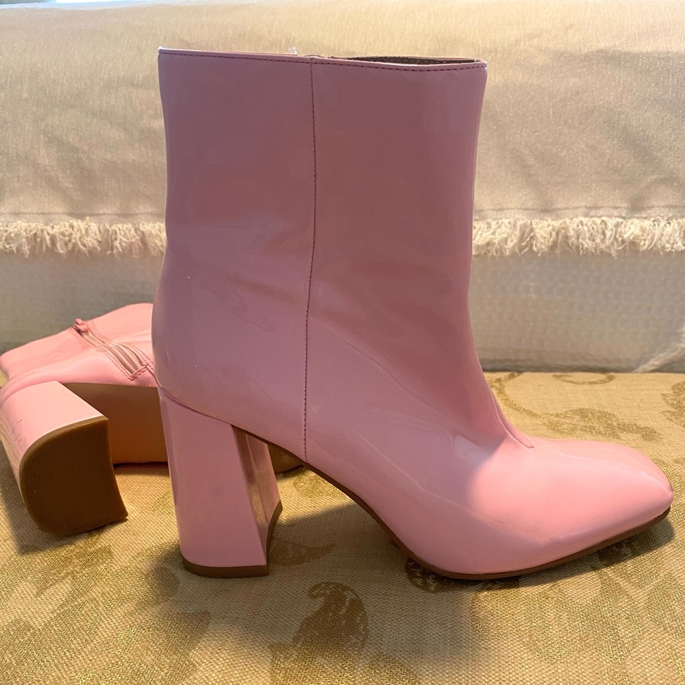 Patent Leather Pink Booties